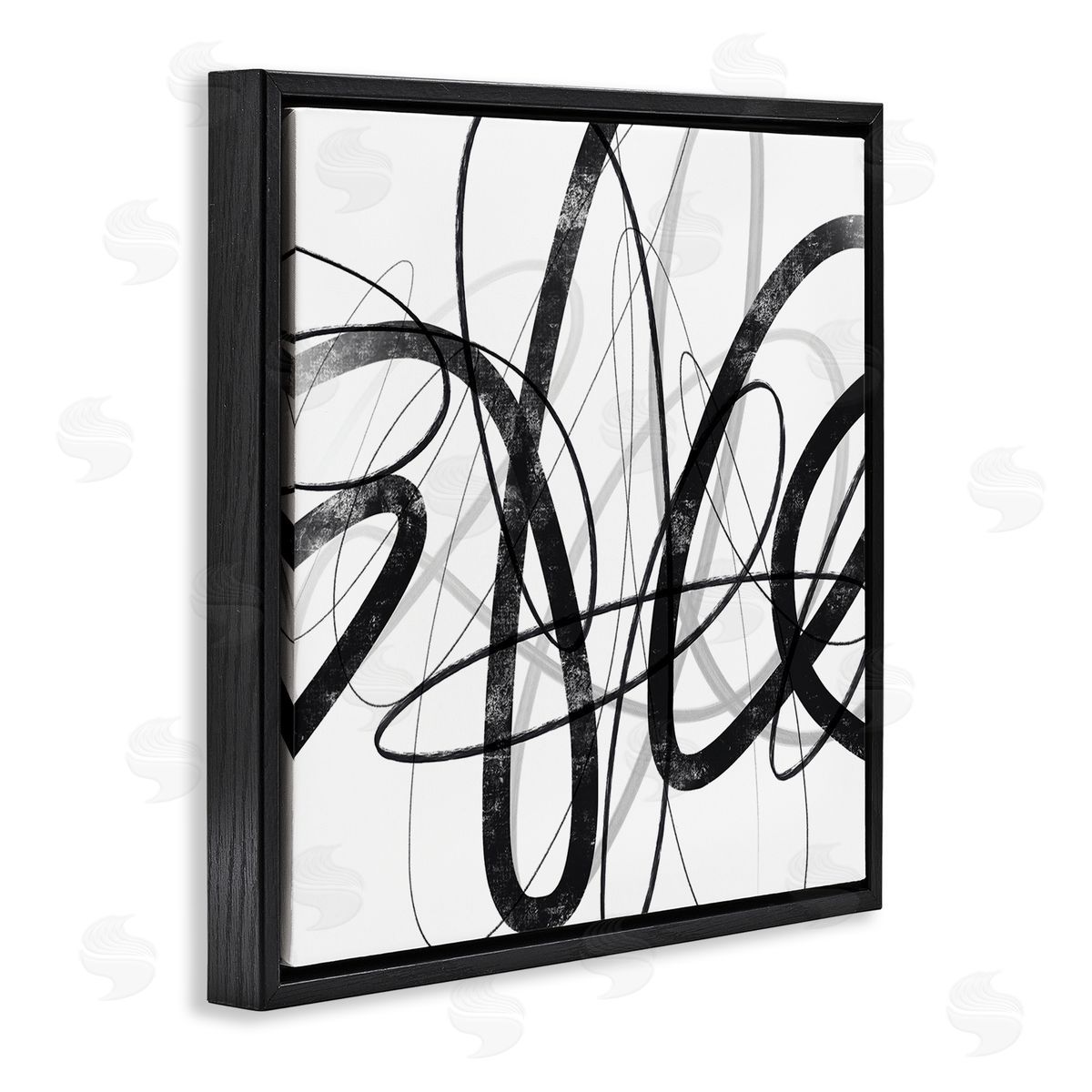 Lisa Ridgers Abstract Fluid Brush Strokes Distressed Pattern Black Floating Frame Canvas Wall Art Print