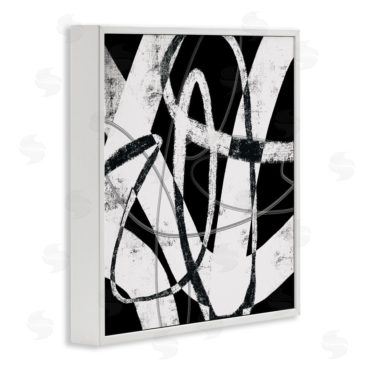 Lisa Ridgers Black and White Abstract Moving Paint Brush Strokes White Framed Glicee Wall Art Print