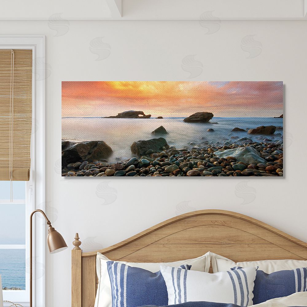 Lee Sie Rocks On Misty Beach Warm Sunrise Sky