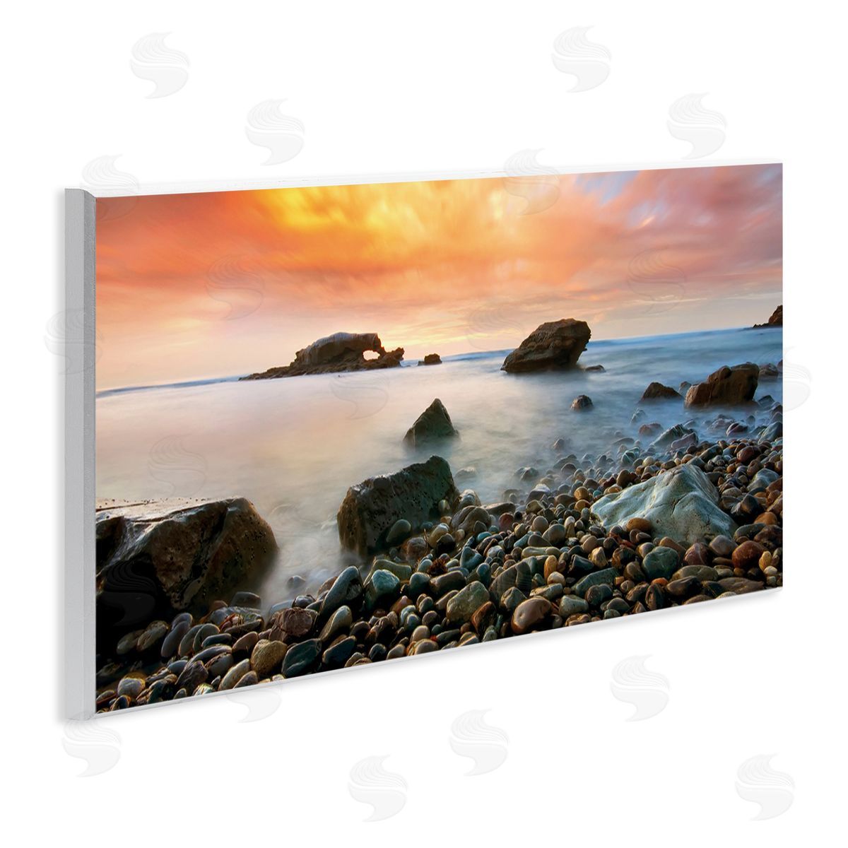 Lee Sie Rocks On Misty Beach Warm Sunrise Sky