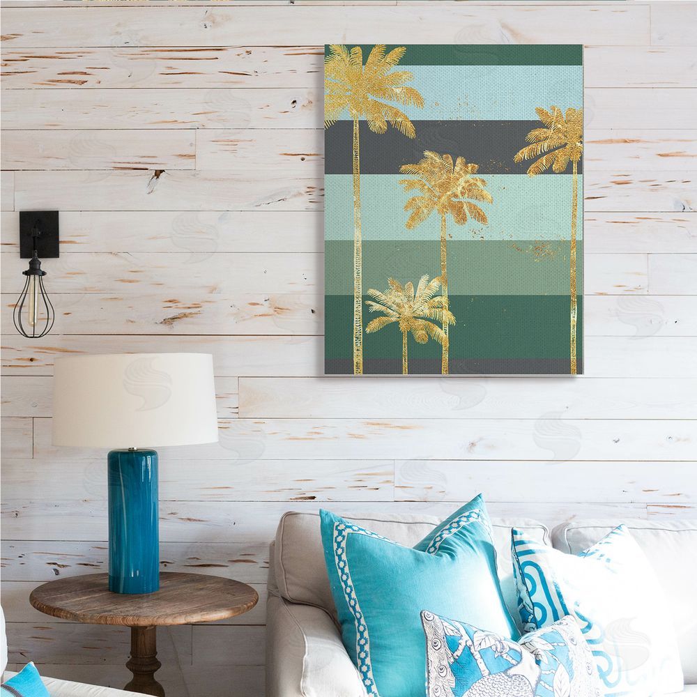 Ziwei Li Glam Tropical Palms over Green Bold Stripes
