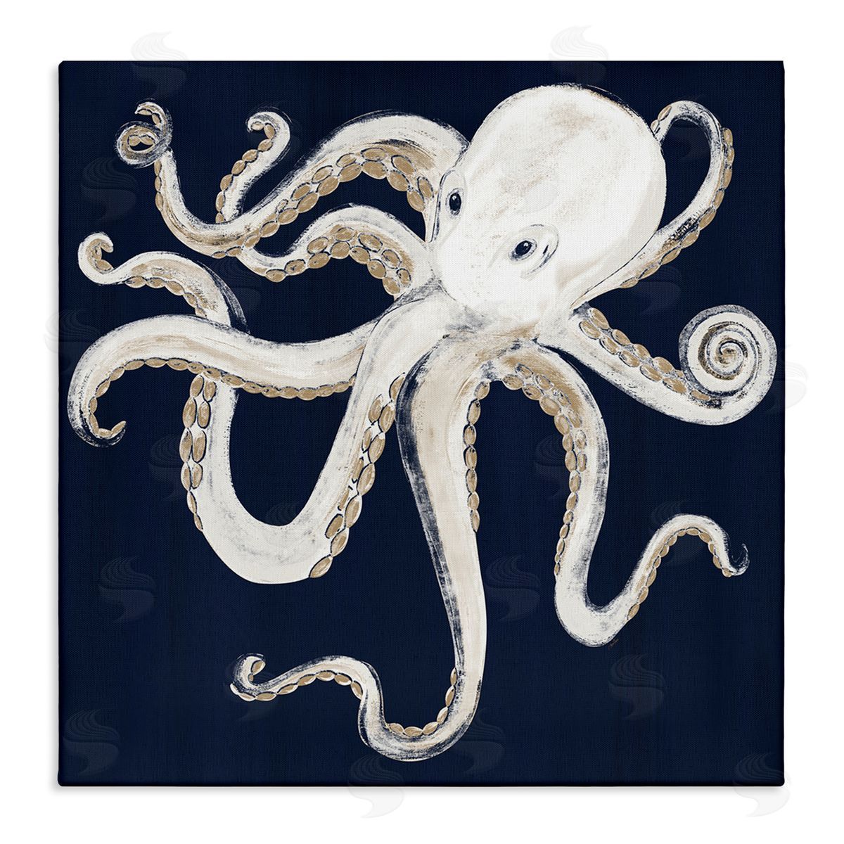 Gina Ritter Whimsical Nautical Octopus Illustration over Navy Blue Stretched Canvas Wall Art Print
