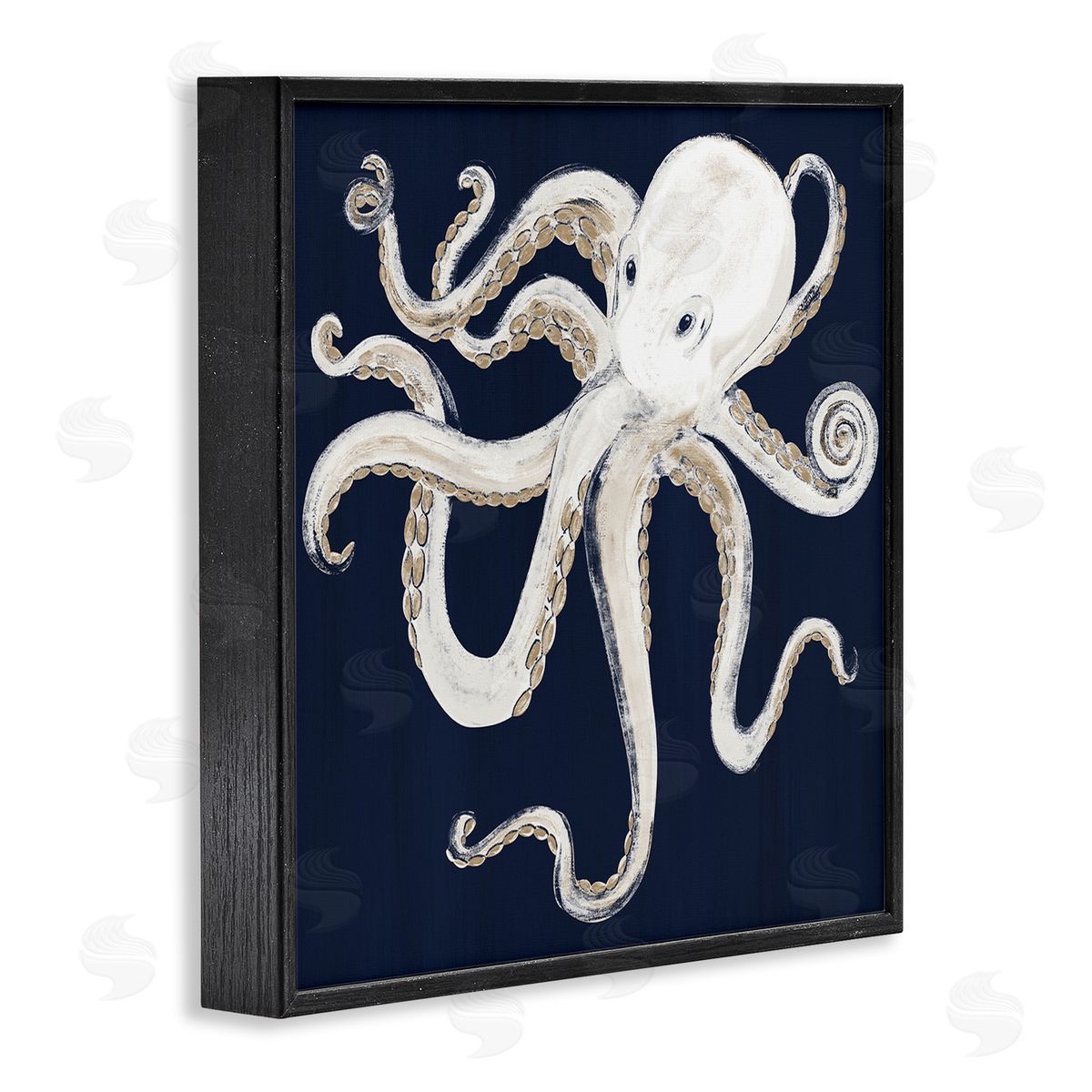 Gina Ritter Whimsical Nautical Octopus Illustration over Navy Blue Black Framed Glicee Wall Art Print