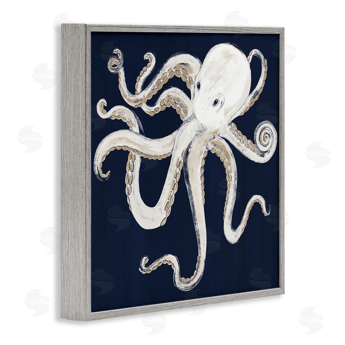 Gina Ritter Whimsical Nautical Octopus Illustration over Navy Blue Gray Framed Glicee Wall Art Print
