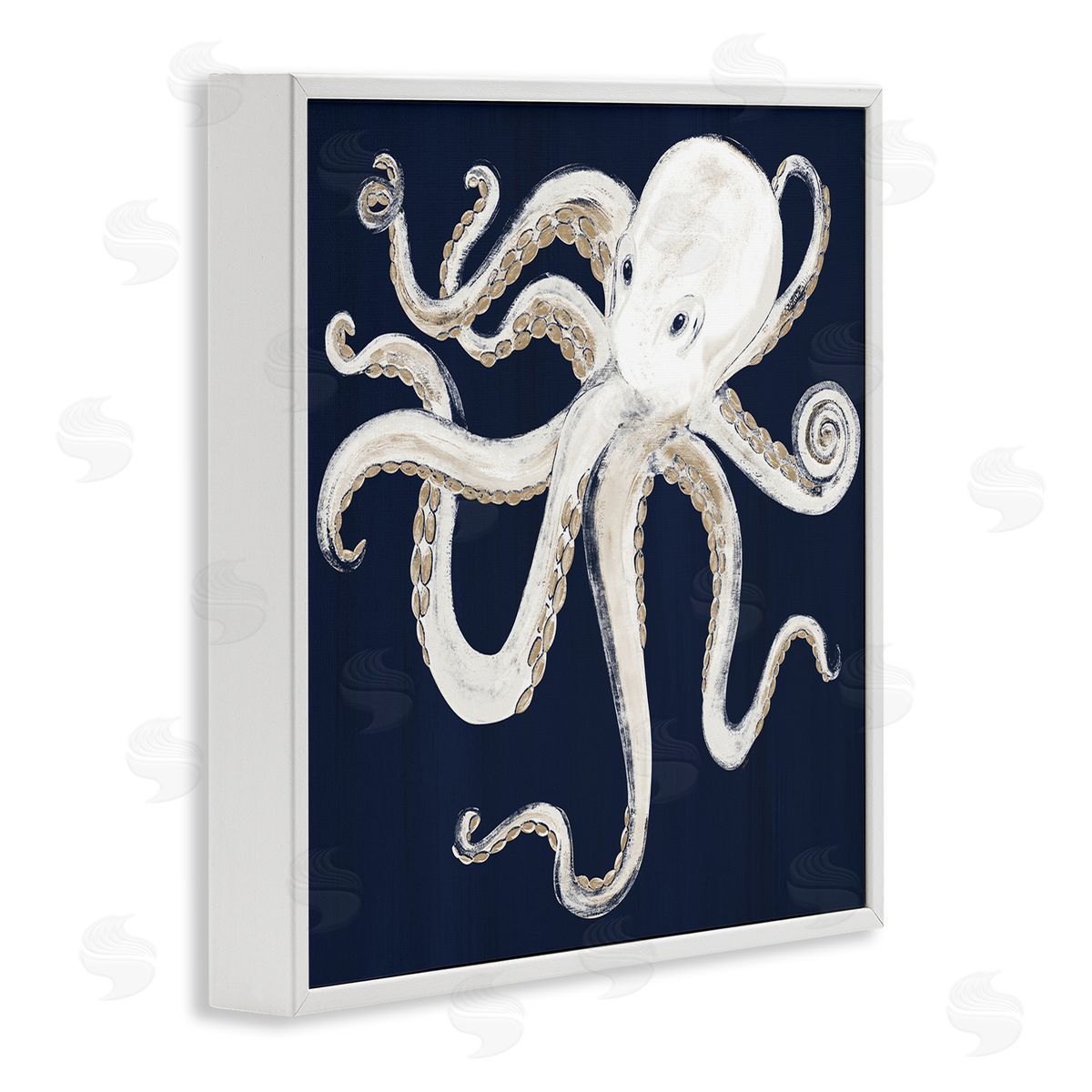 Gina Ritter Whimsical Nautical Octopus Illustration over Navy Blue White Framed Glicee Wall Art Print