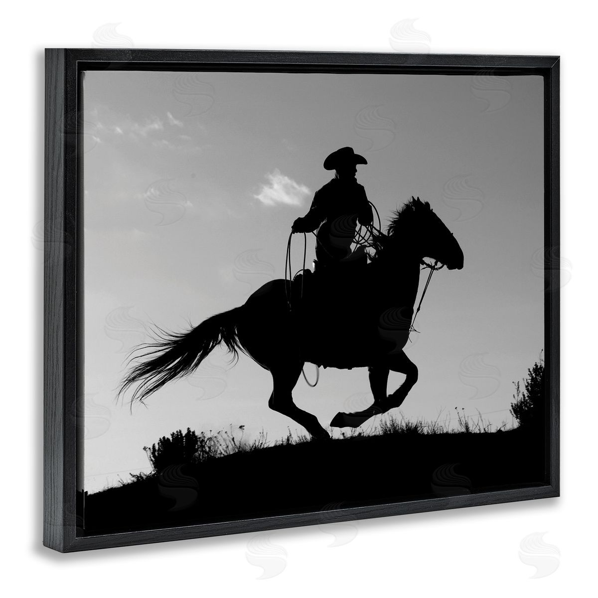 Carol Walker Southwestern Cowboy Silhouette Black White Horse