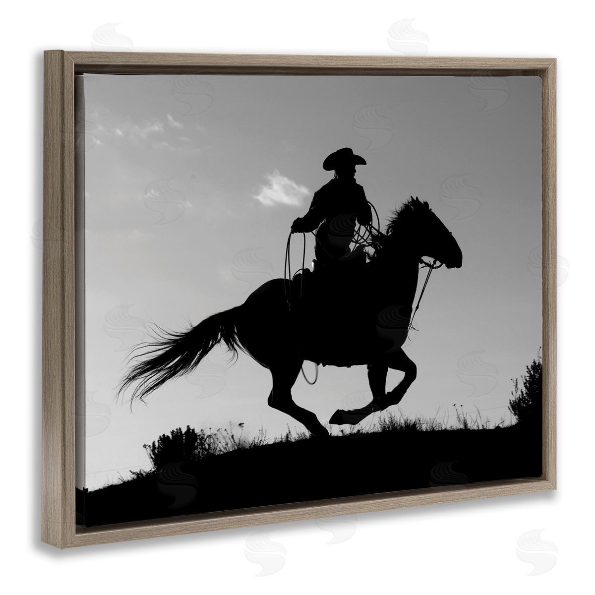 Carol Walker Southwestern Cowboy Silhouette Black White Horse