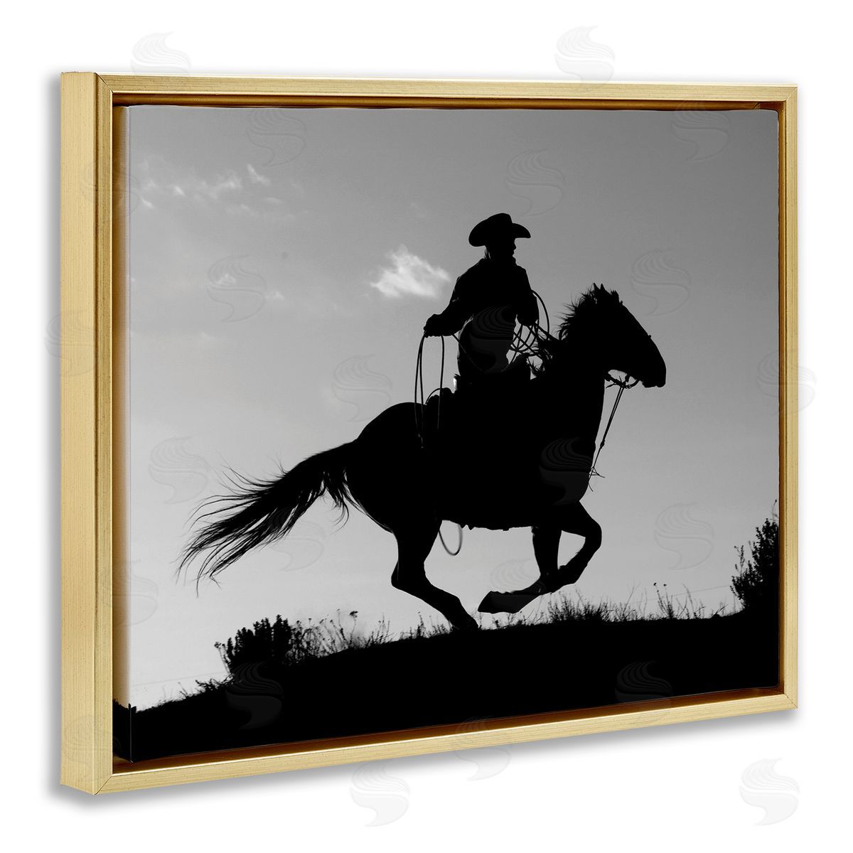 Carol Walker Southwestern Cowboy Silhouette Black White Horse