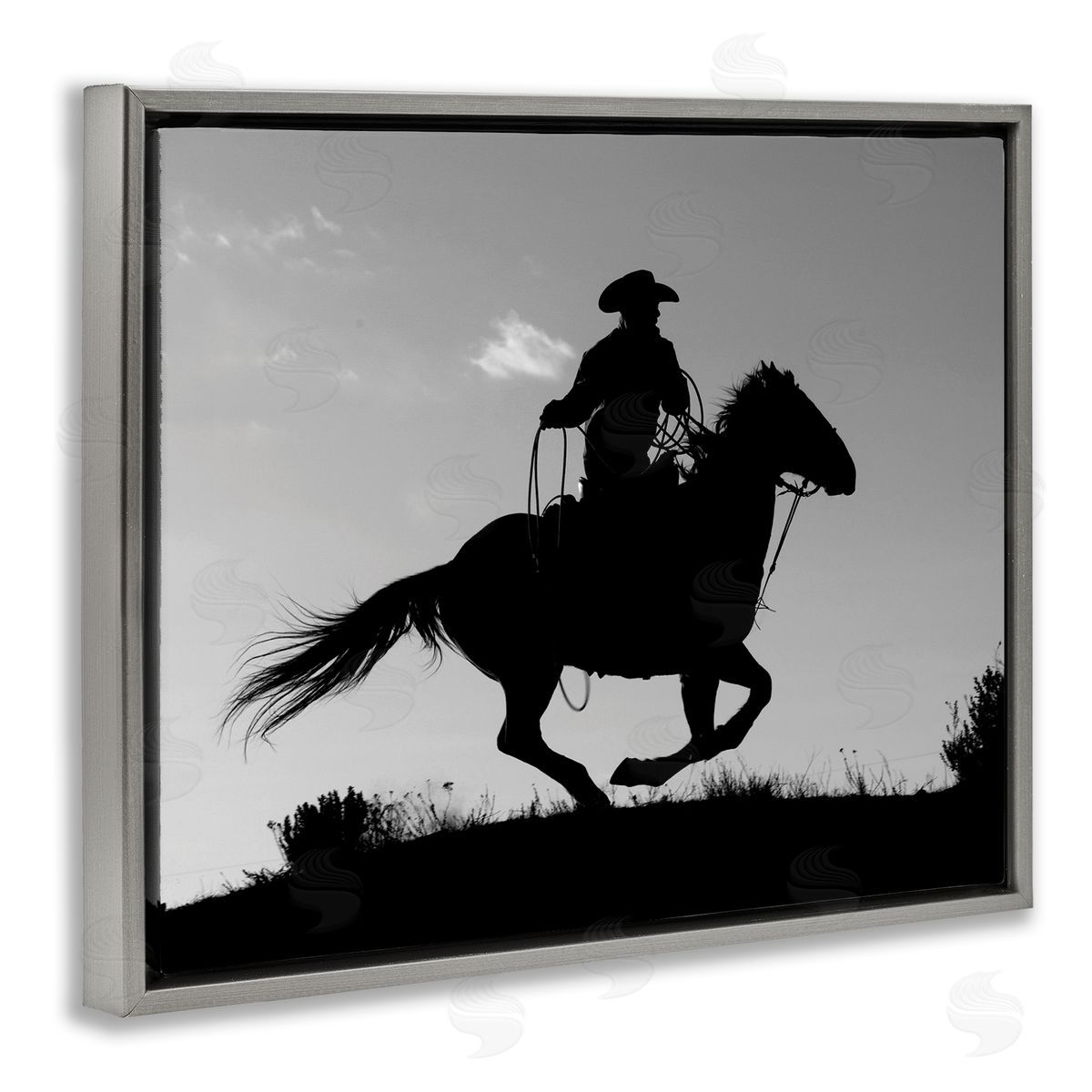 Carol Walker Southwestern Cowboy Silhouette Black White Horse
