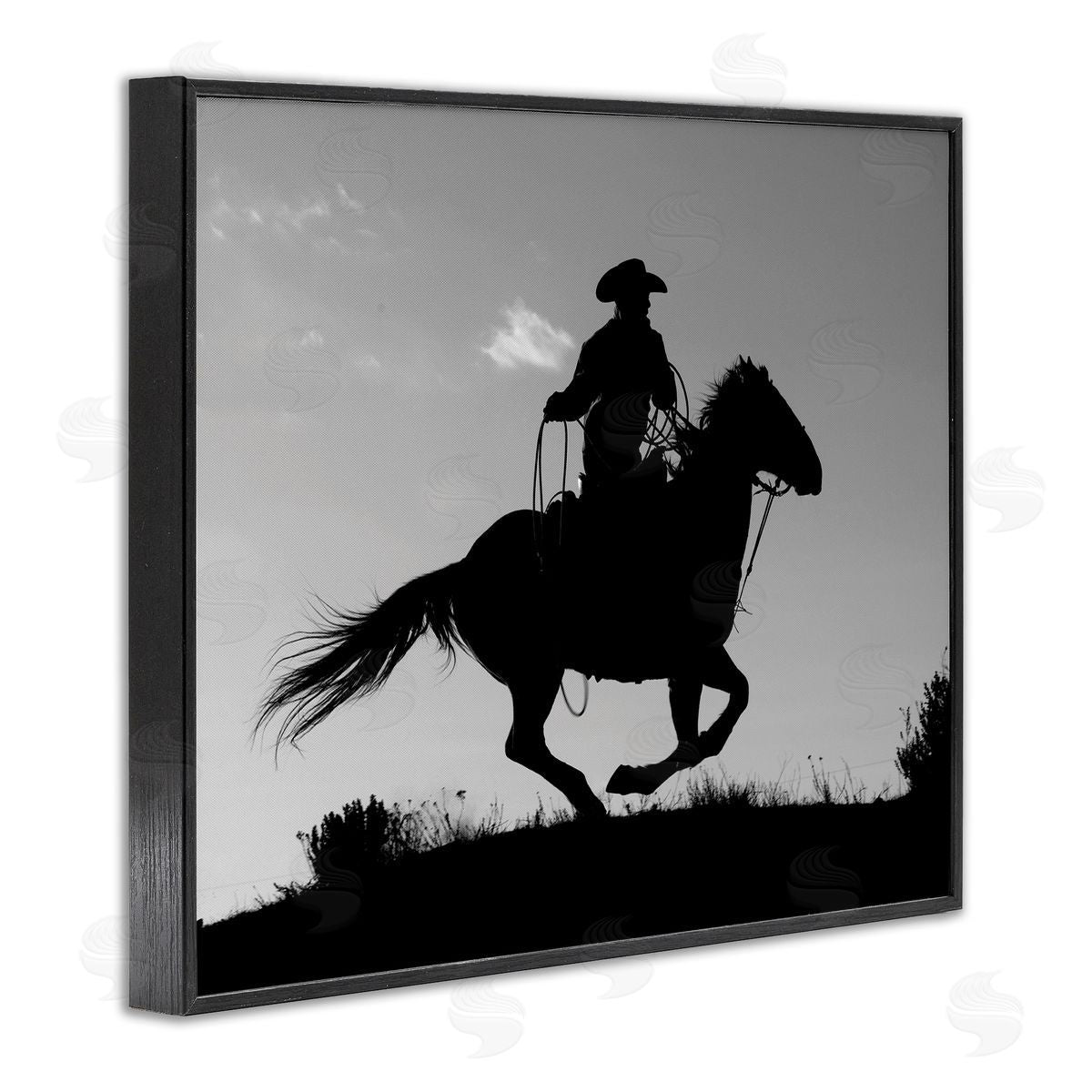Carol Walker Southwestern Cowboy Silhouette Black White Horse