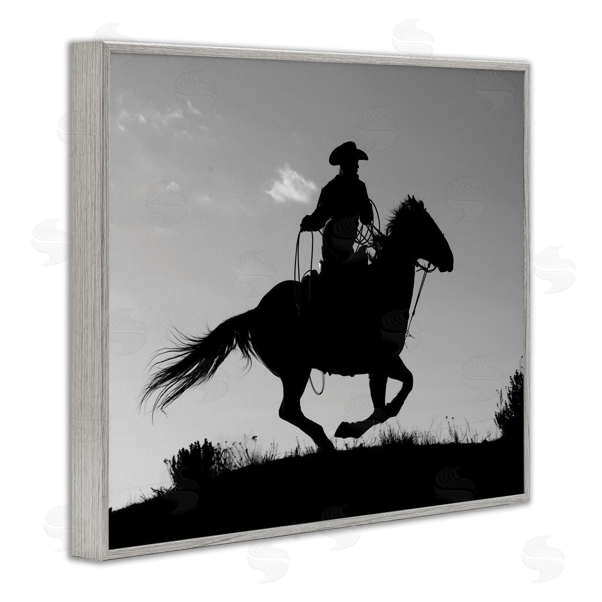 Carol Walker Southwestern Cowboy Silhouette Black White Horse