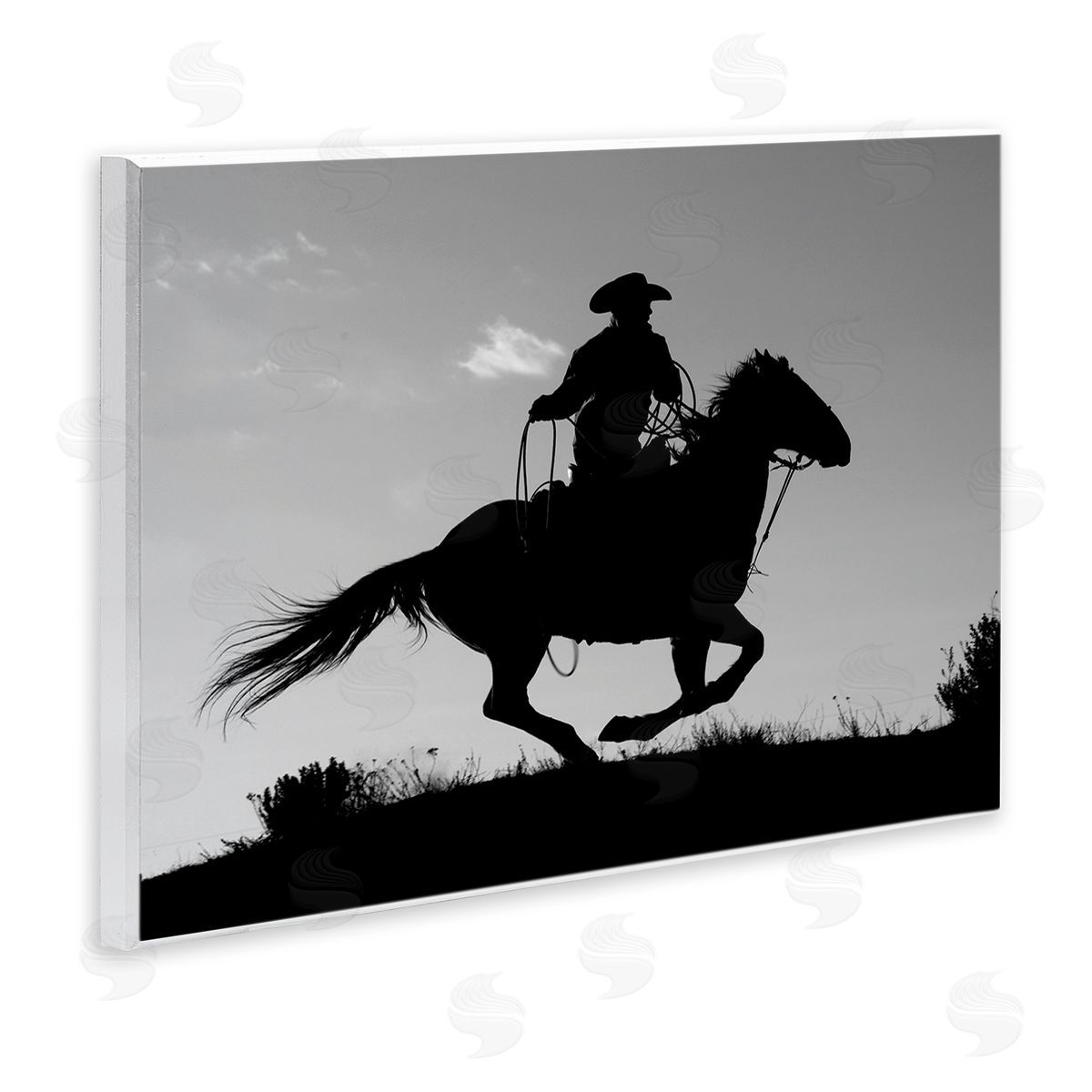 Carol Walker Southwestern Cowboy Silhouette Black White Horse