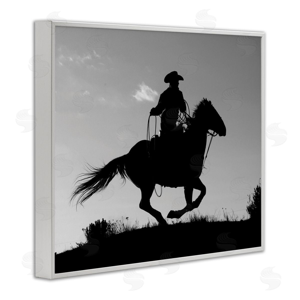 Carol Walker Southwestern Cowboy Silhouette Black White Horse