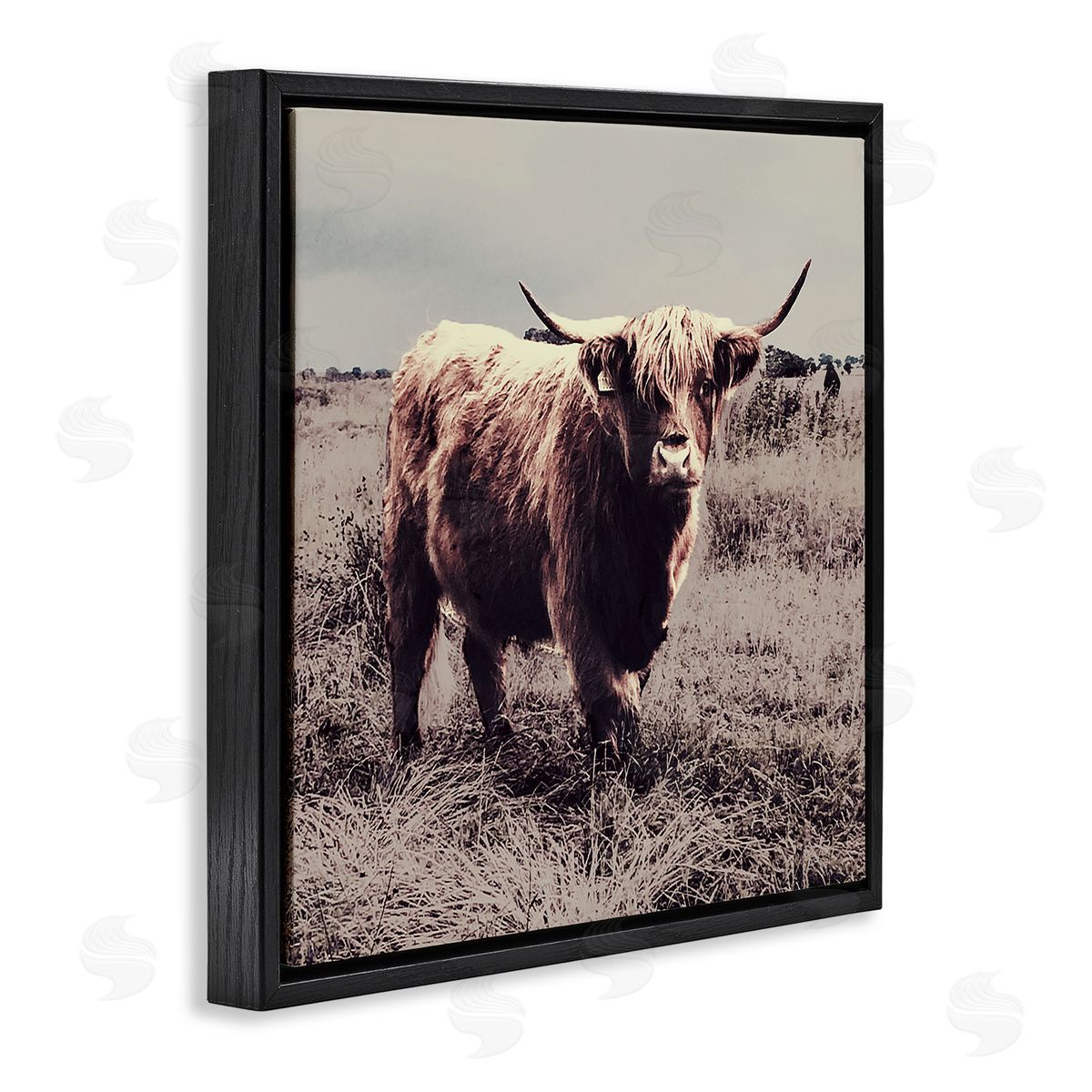 Farm Cattle Rustic Vintage Styling Black Floating Frame Canvas Wall Art, Home Decor by SD Graphics Studio