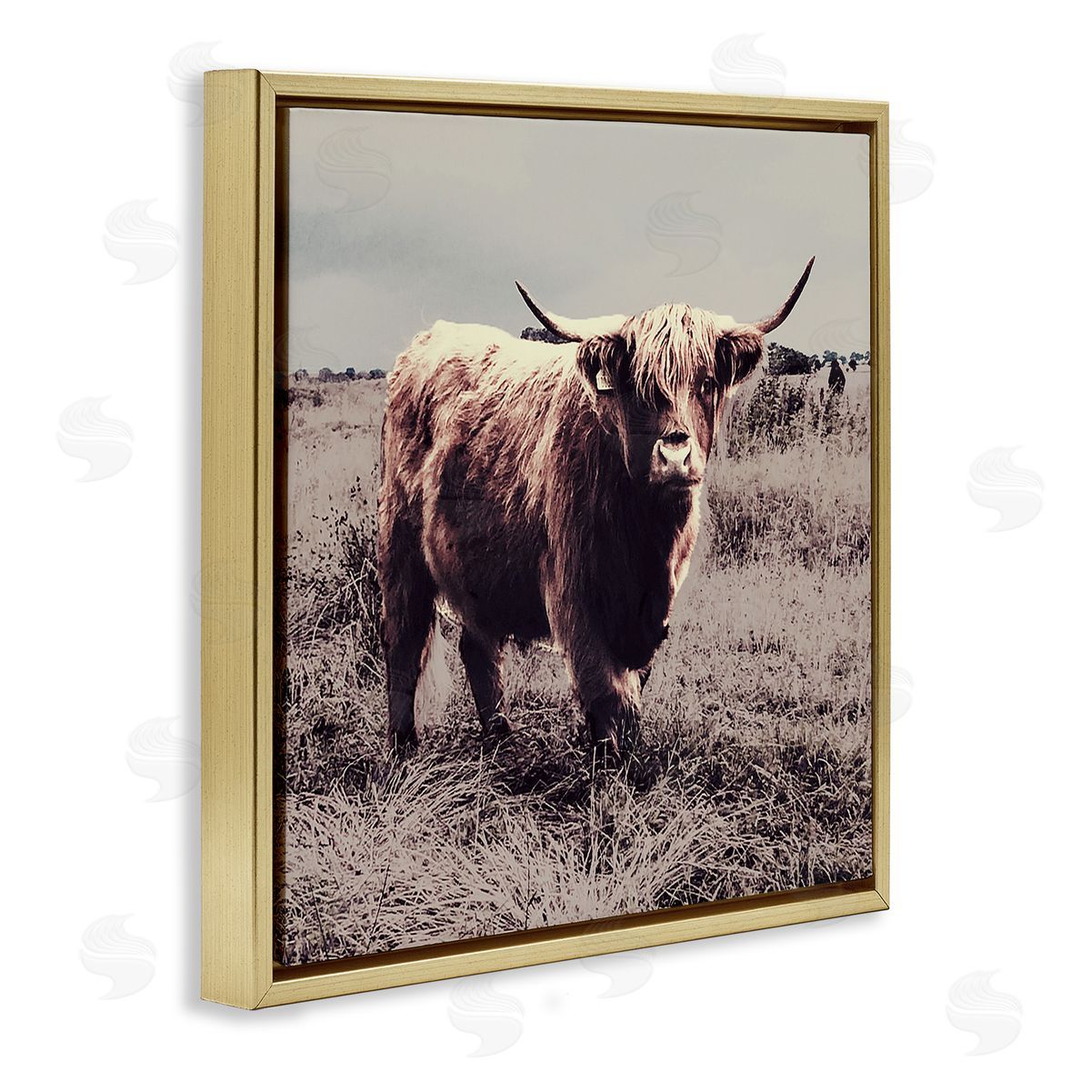 Farm Cattle Rustic Vintage Styling Gold Floating Frame Canvas Wall Art, Home Decor by SD Graphics Studio