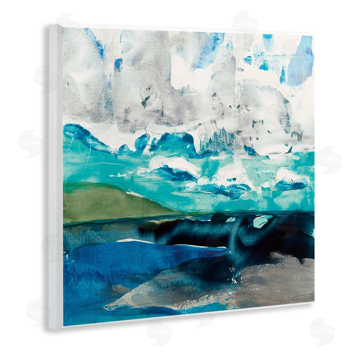 Jeff Iorillo Coastal Landscape Abstraction Flowing Blue Ocean Sky Wooden Wall Plaque Art Print