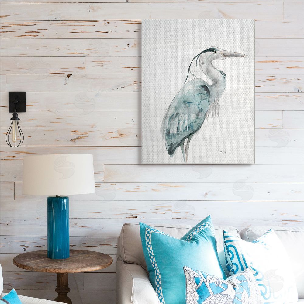 Patti Mann Watercolor Crane Soft Blue Tones Aquatic Bird