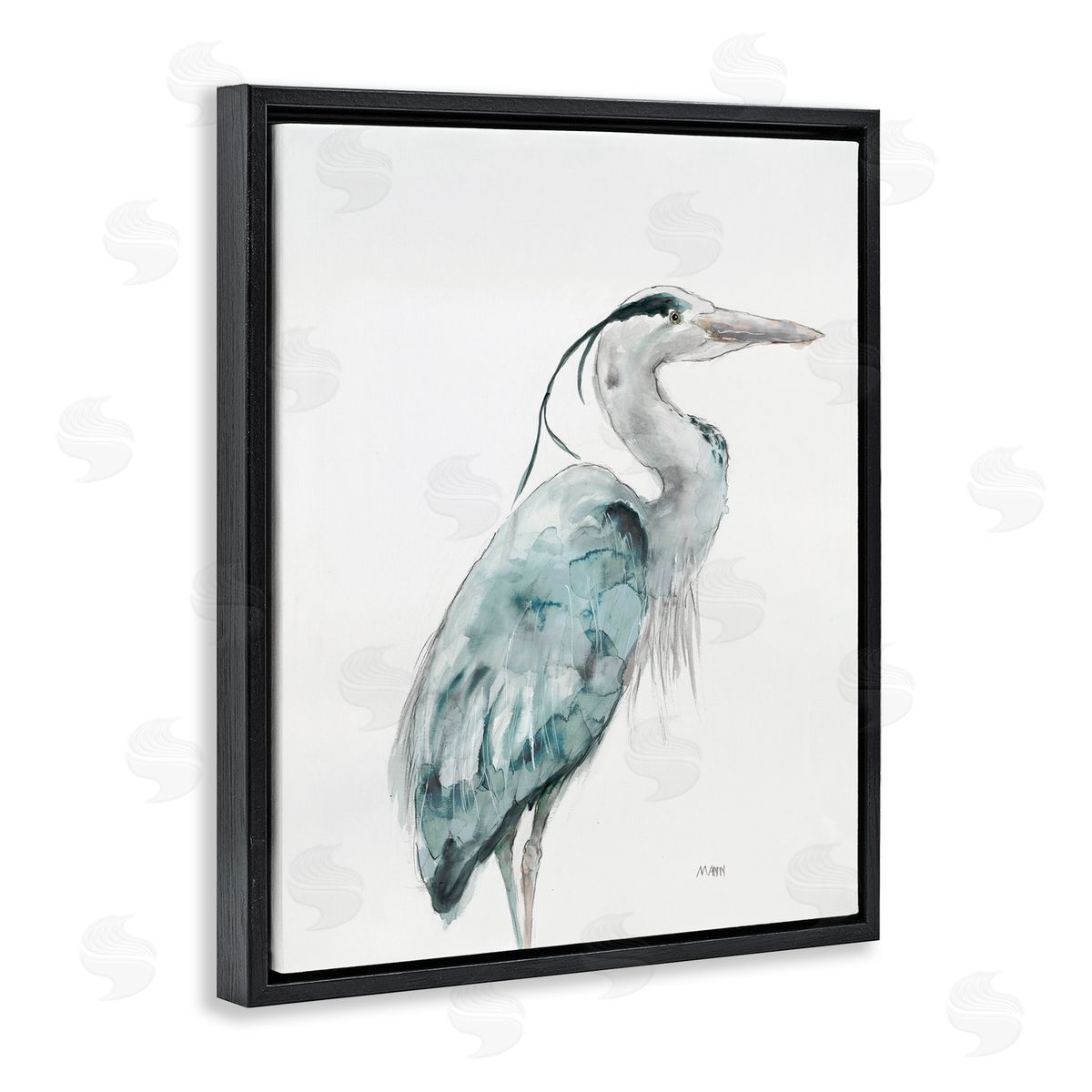 Patti Mann Watercolor Crane Soft Blue Tones Aquatic Bird