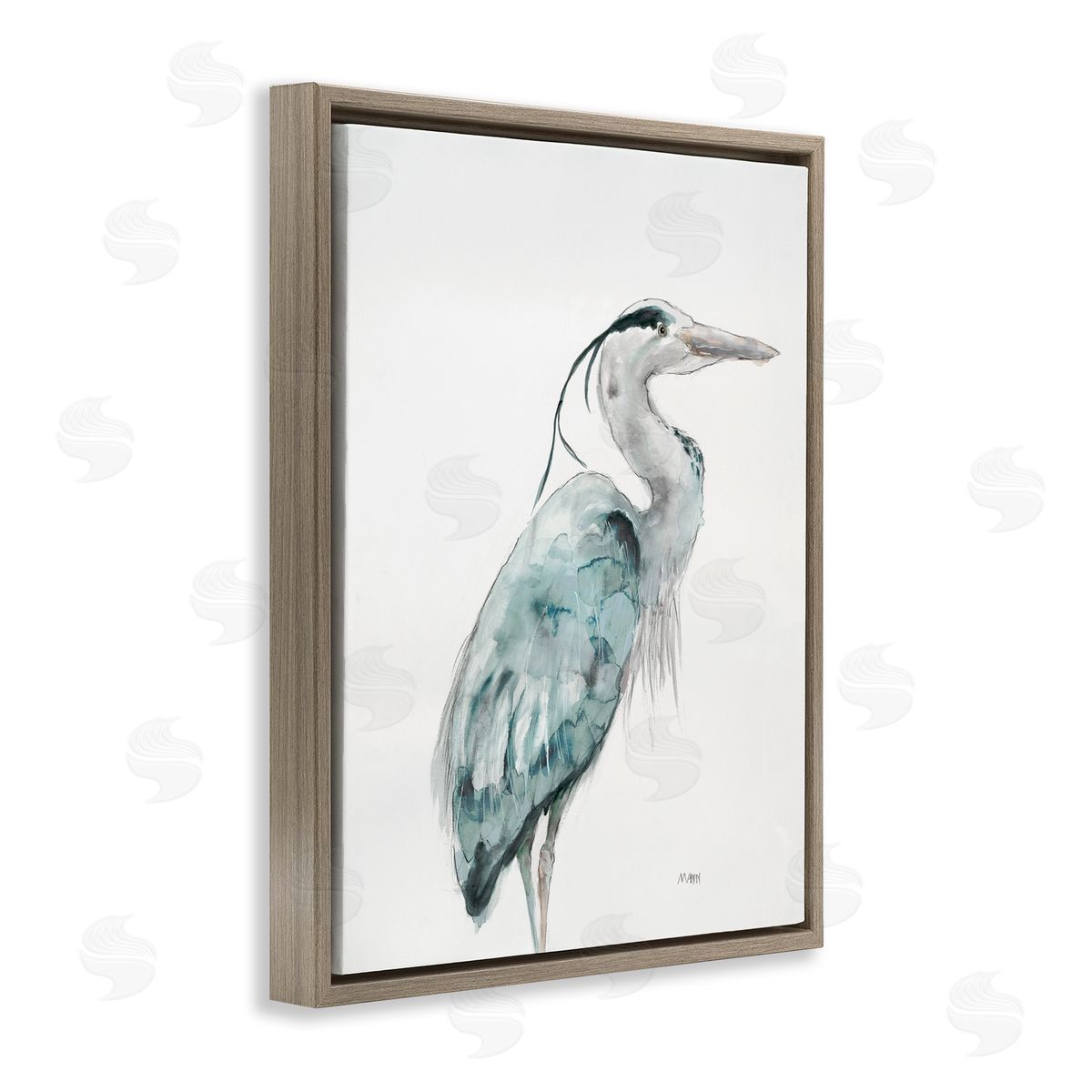 Patti Mann Watercolor Crane Soft Blue Tones Aquatic Bird