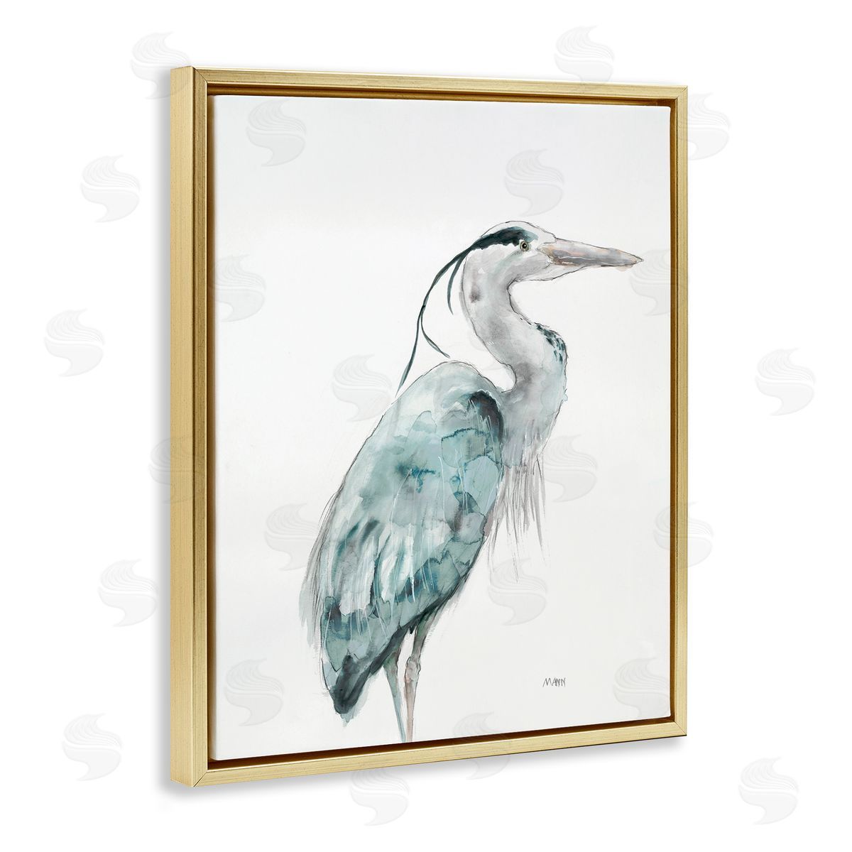 Patti Mann Watercolor Crane Soft Blue Tones Aquatic Bird
