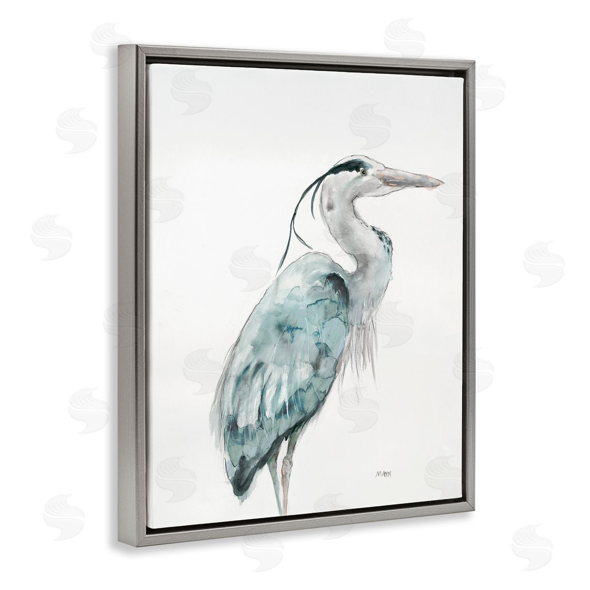 Patti Mann Watercolor Crane Soft Blue Tones Aquatic Bird
