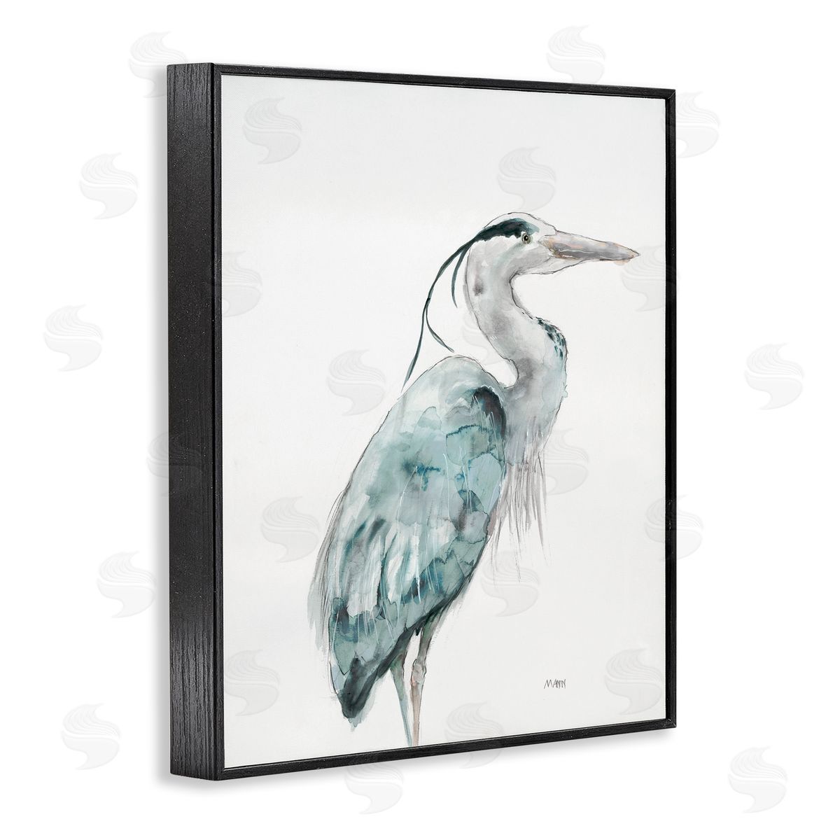 Patti Mann Watercolor Crane Soft Blue Tones Aquatic Bird