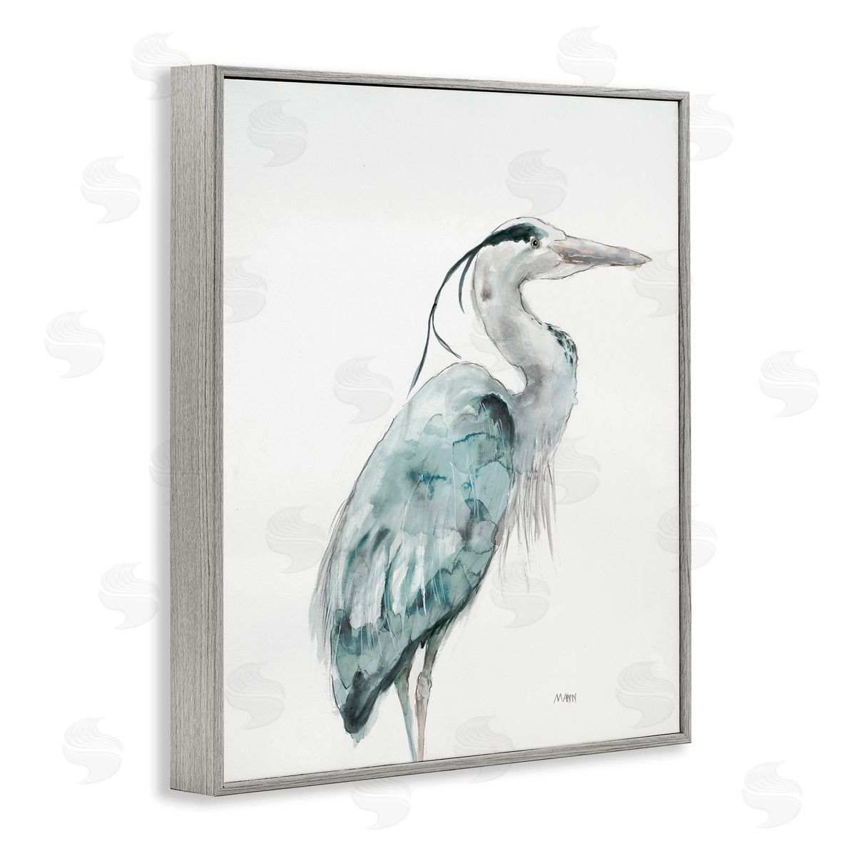 Patti Mann Watercolor Crane Soft Blue Tones Aquatic Bird