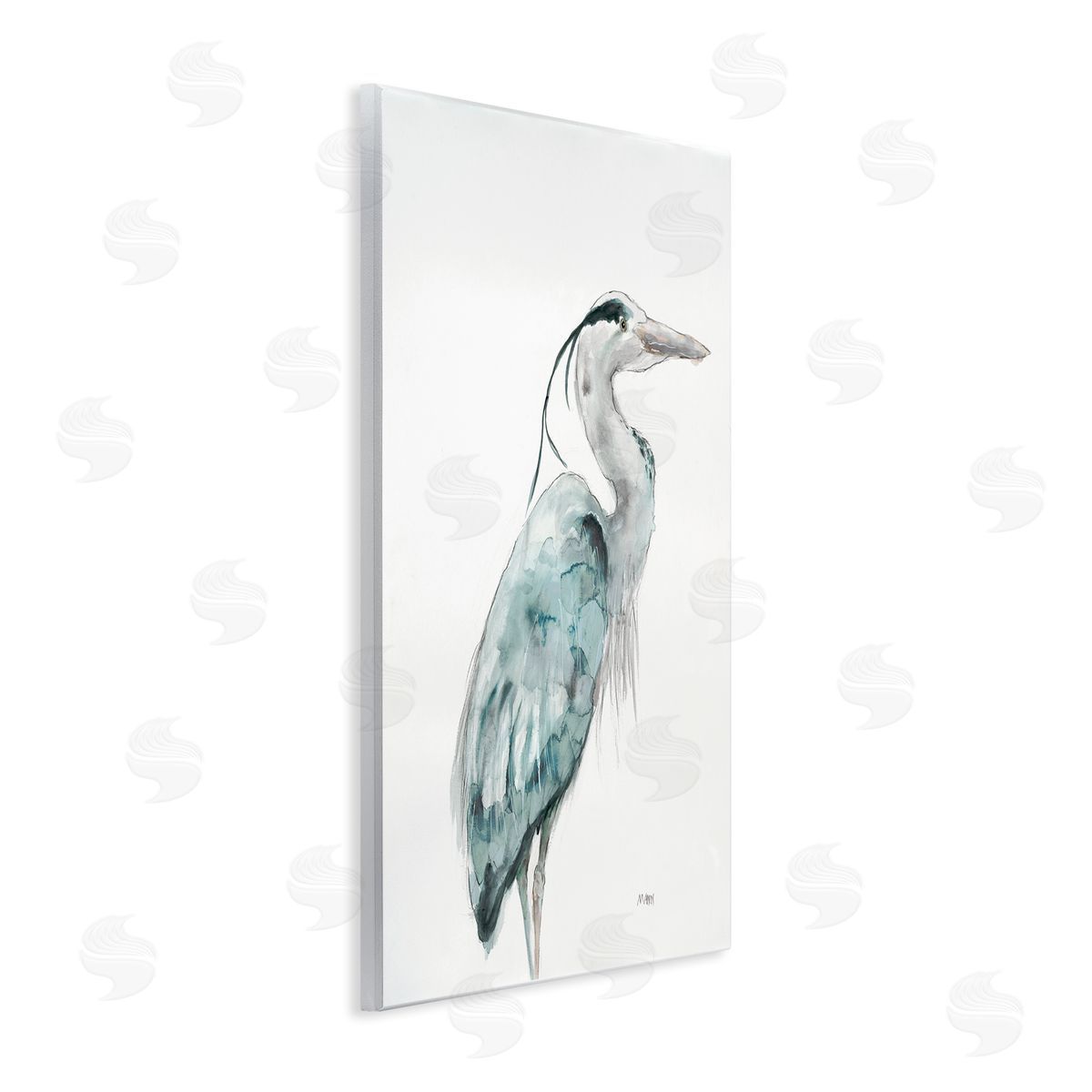 Patti Mann Watercolor Crane Soft Blue Tones Aquatic Bird