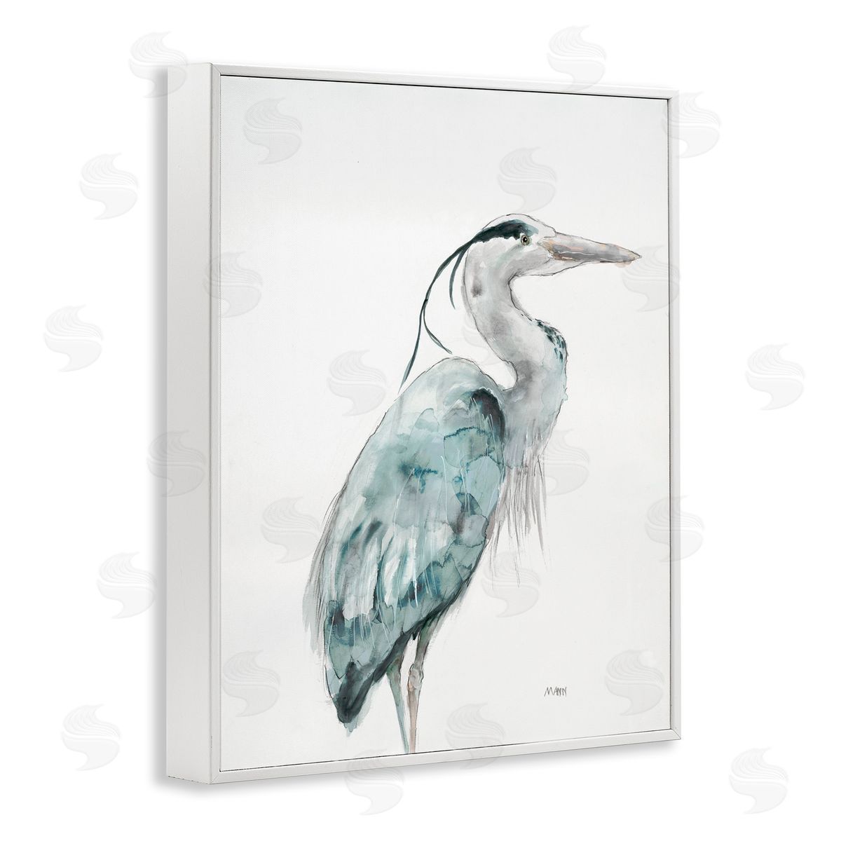 Patti Mann Watercolor Crane Soft Blue Tones Aquatic Bird