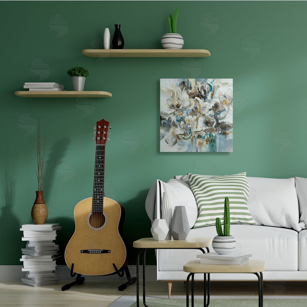 K. Nari Floral Abstraction Bouquet of White Flowers Canvas Wall Art in Room