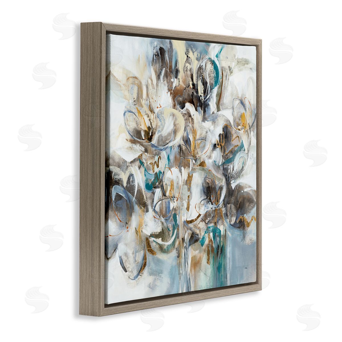 K. Nari Floral Abstraction Bouquet of White Flowers Brown Floating Frame Canvas Wall Art Print