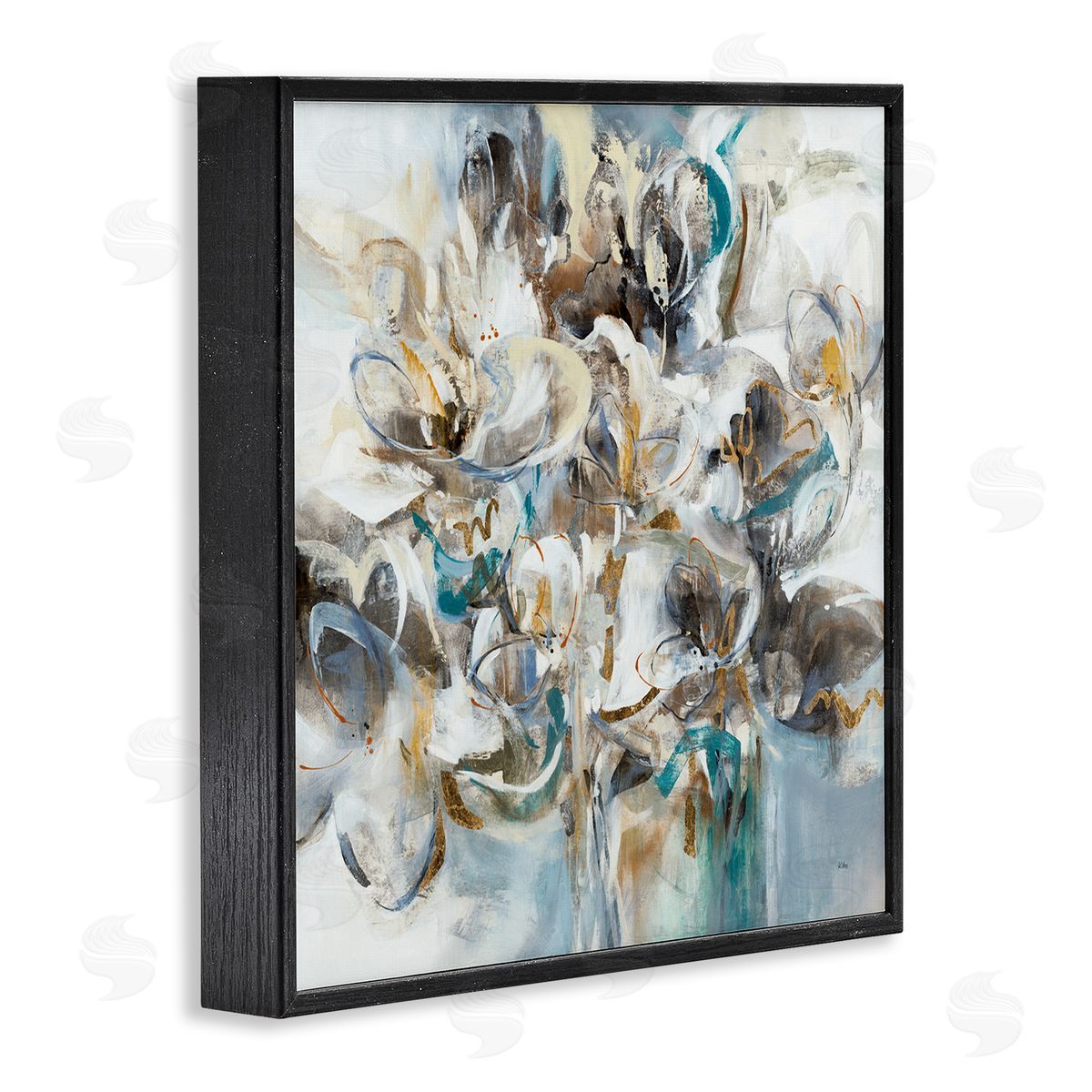 K. Nari Floral Abstraction Bouquet of White Flowers Black Framed Glicee Wall Art Print