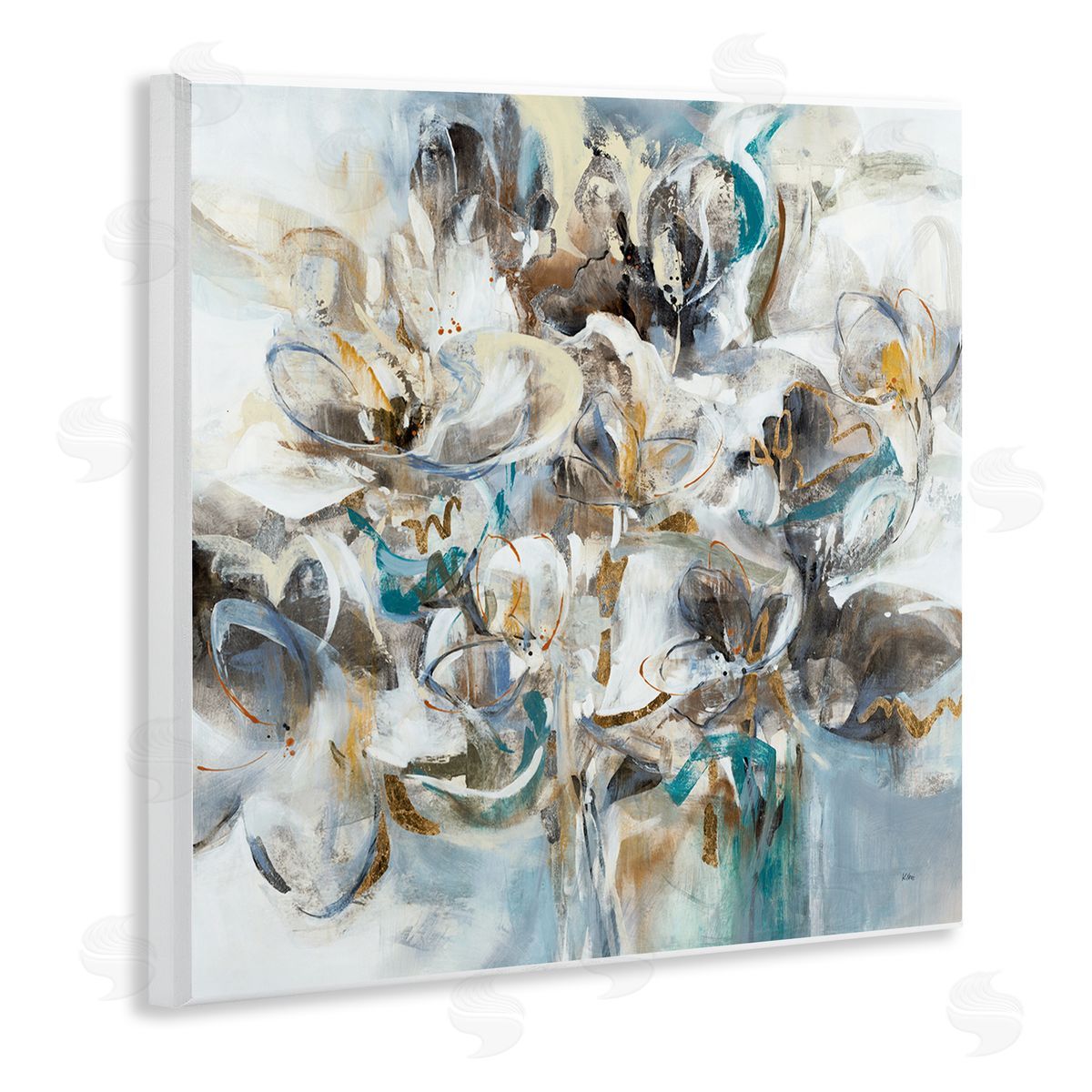 K. Nari Floral Abstraction Bouquet of White Flowers Wooden Wall Plaque Art Print
