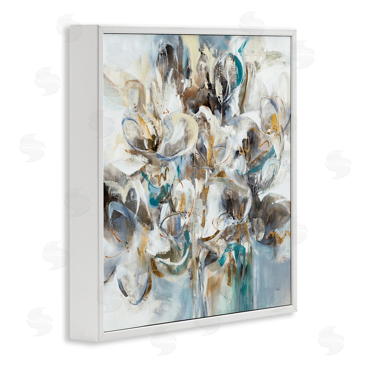 K. Nari Floral Abstraction Bouquet of White Flowers White Framed Glicee Wall Art Print