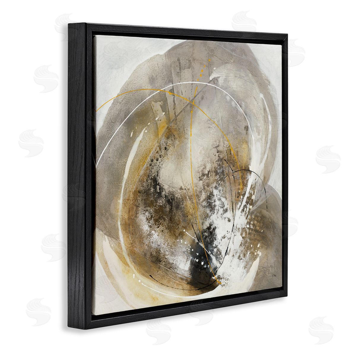 K. Nari Abstract Swirling Brush Strokes Black White Grey Black Floating Frame Canvas Wall Art Print