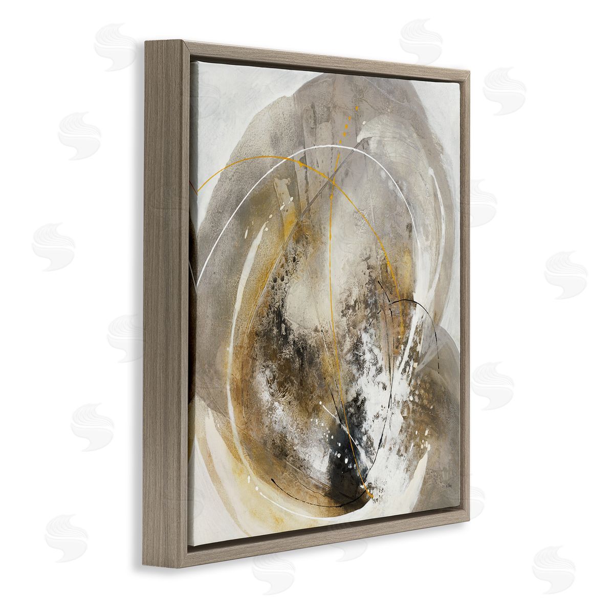 K. Nari Abstract Swirling Brush Strokes Black White Grey Brown Floating Frame Canvas Wall Art Print