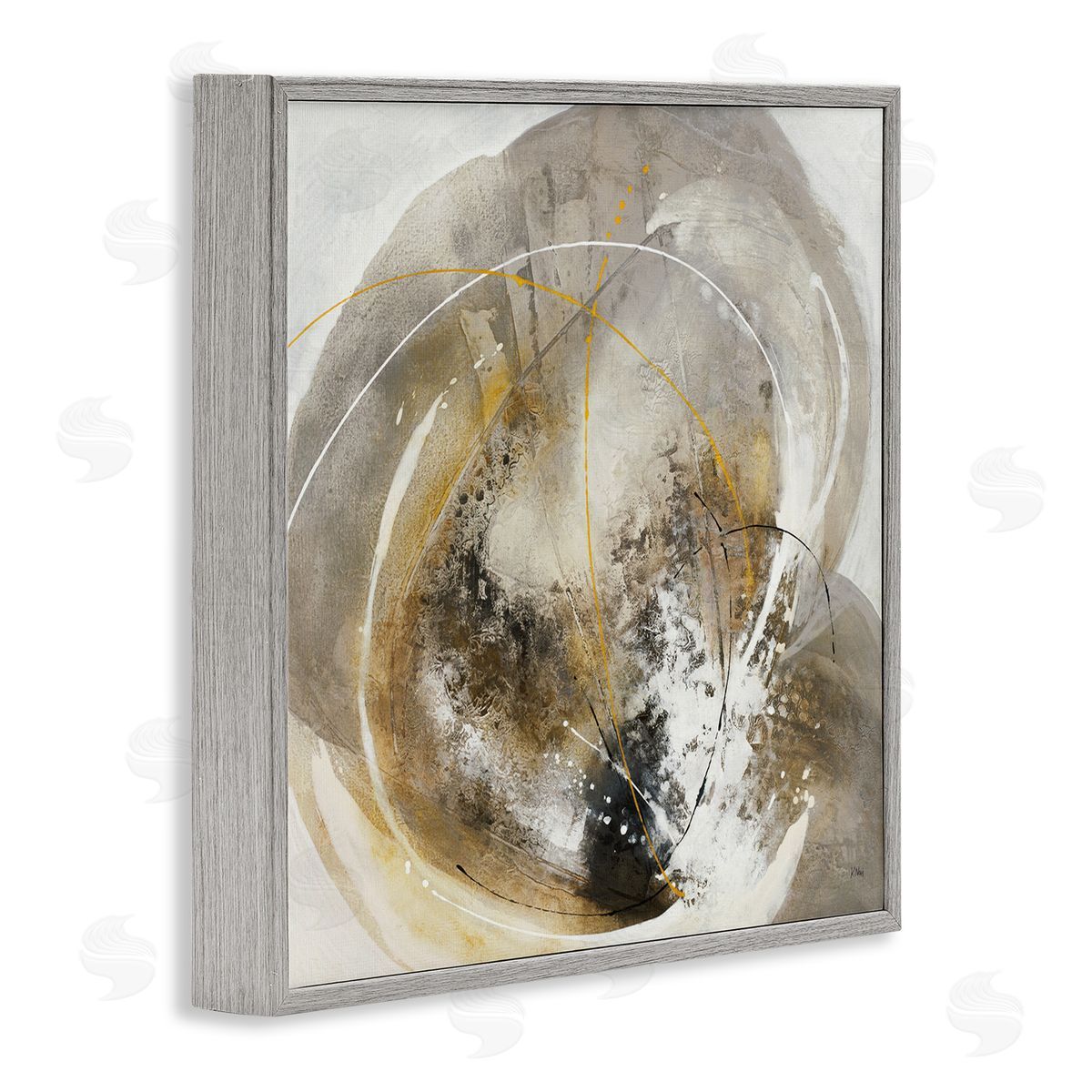 K. Nari Abstract Swirling Brush Strokes Black White Grey Gray Framed Glicee Wall Art Print