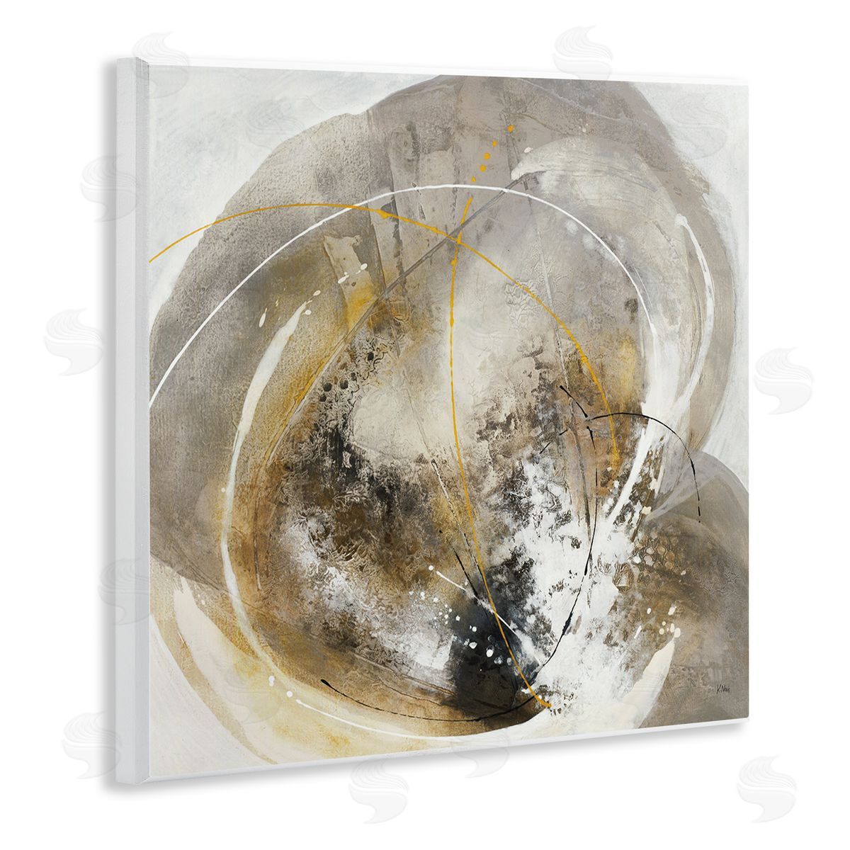 K. Nari Abstract Swirling Brush Strokes Black White Grey Wooden Wall Plaque Art Print
