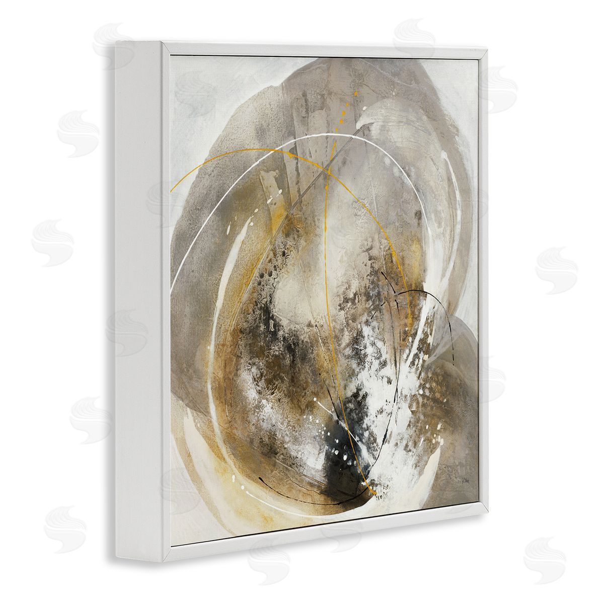 K. Nari Abstract Swirling Brush Strokes Black White Grey White Framed Glicee Wall Art Print