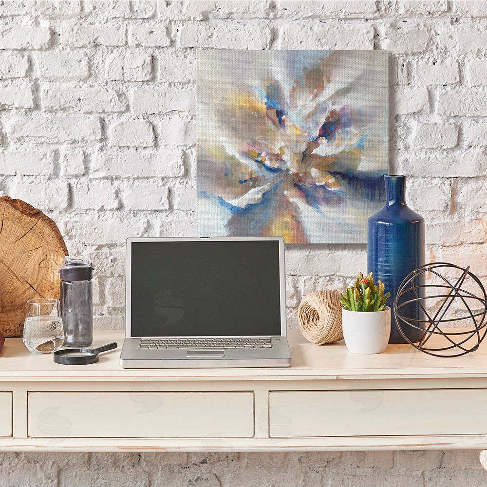 K. Nari Complex Abstraction Grey Orange Brush Strokes Canvas Wall Art in Room