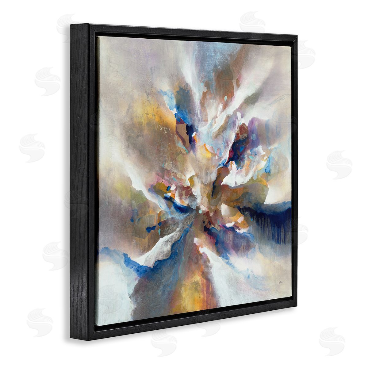 K. Nari Complex Abstraction Grey Orange Brush Strokes Black Floating Frame Canvas Wall Art Print