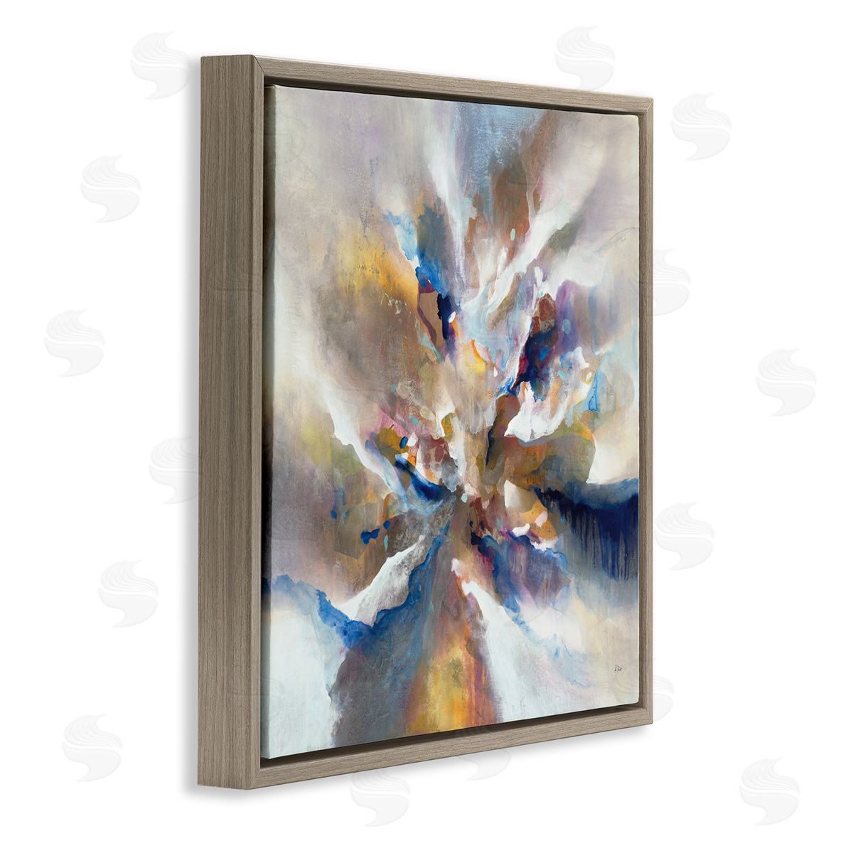 K. Nari Complex Abstraction Grey Orange Brush Strokes Brown Floating Frame Canvas Wall Art Print