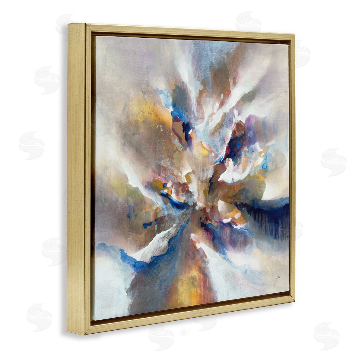 K. Nari Complex Abstraction Grey Orange Brush Strokes Gold Floating Frame Canvas Wall Art Print