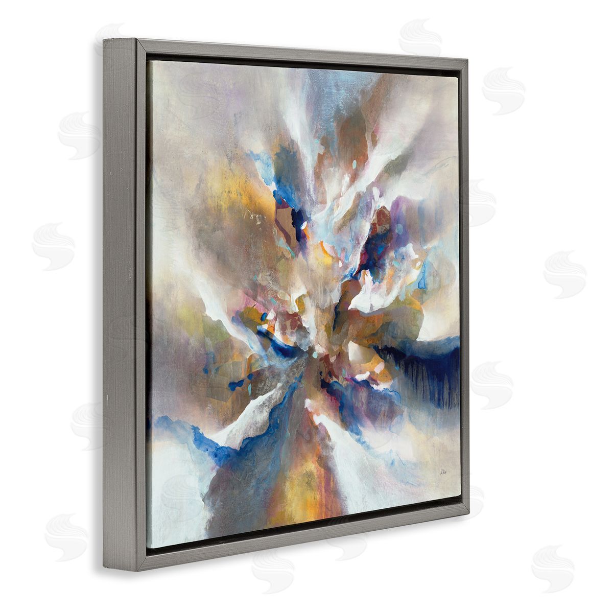 K. Nari Complex Abstraction Grey Orange Brush Strokes Gray Floating Frame Canvas Wall Art Print