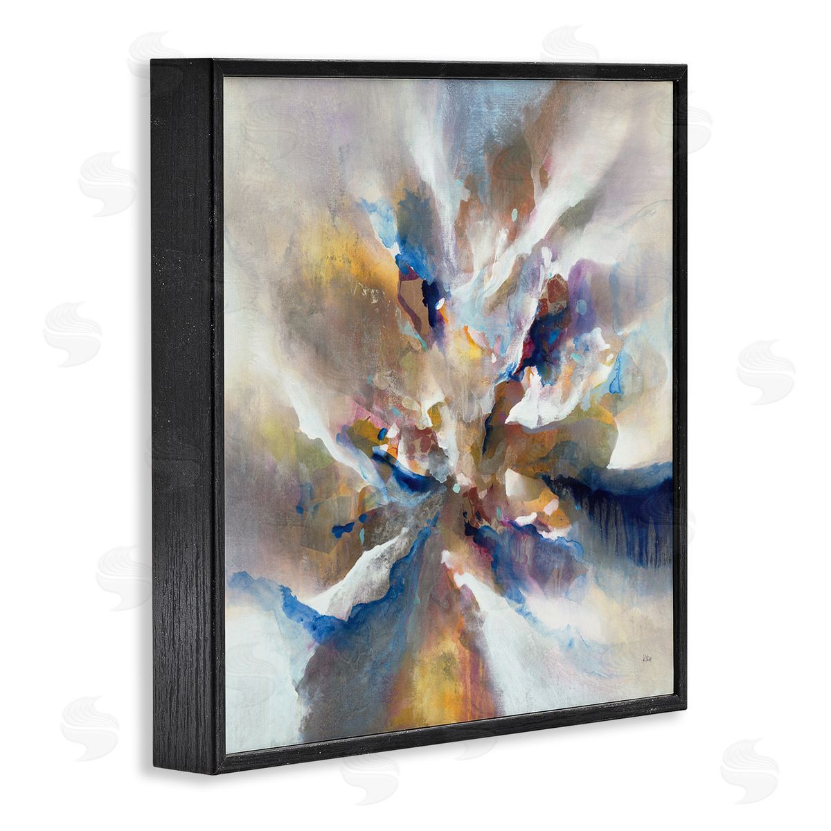 K. Nari Complex Abstraction Grey Orange Brush Strokes Black Framed Glicee Wall Art Print