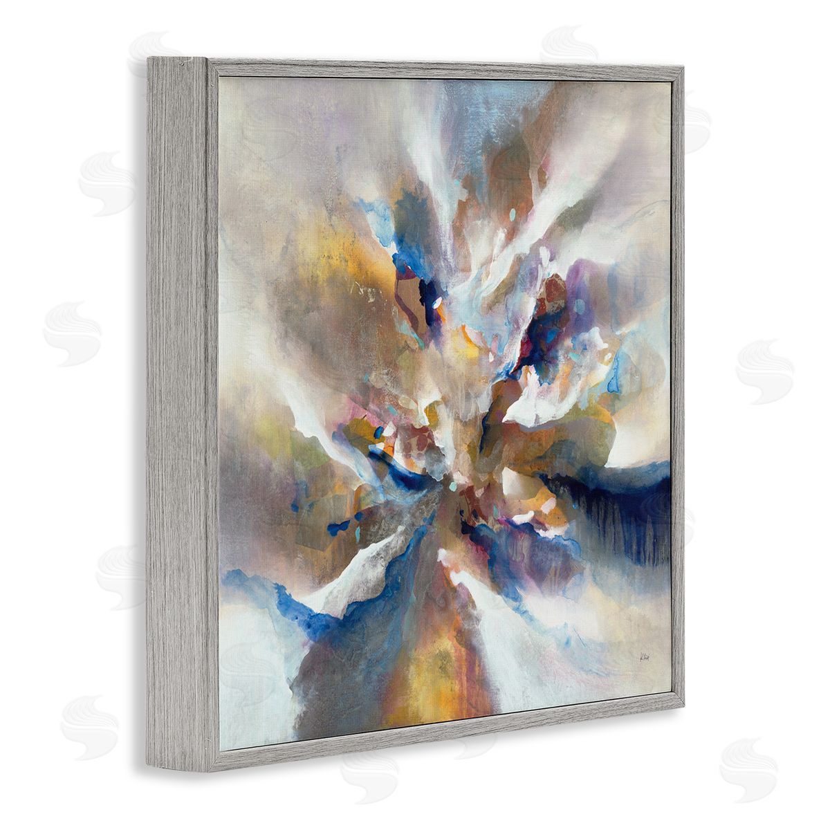K. Nari Complex Abstraction Grey Orange Brush Strokes Gray Framed Glicee Wall Art Print