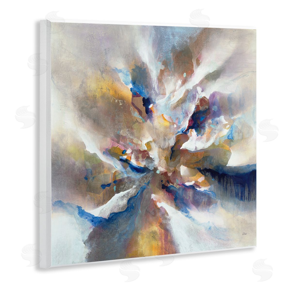 K. Nari Complex Abstraction Grey Orange Brush Strokes Wooden Wall Plaque Art Print