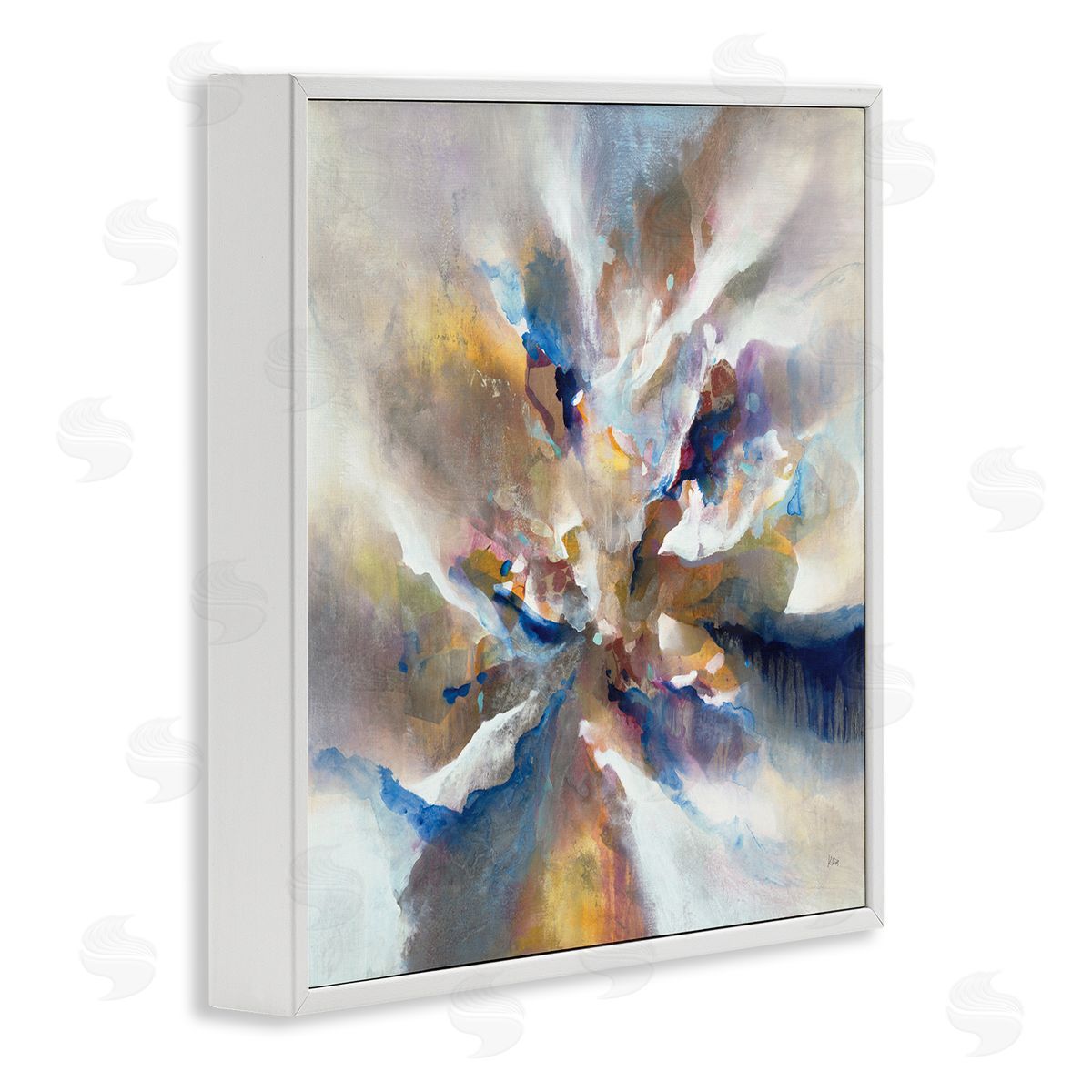 K. Nari Complex Abstraction Grey Orange Brush Strokes White Framed Glicee Wall Art Print