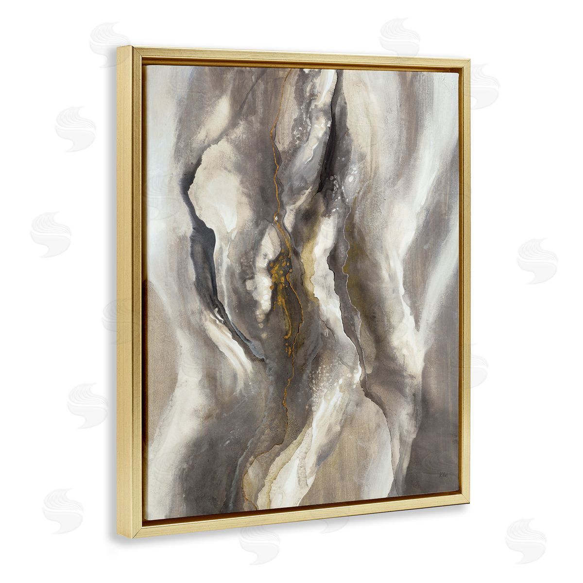 K. Nari Flowing Cloudy Grey Abstraction Dark Shadows Yellow Highlights