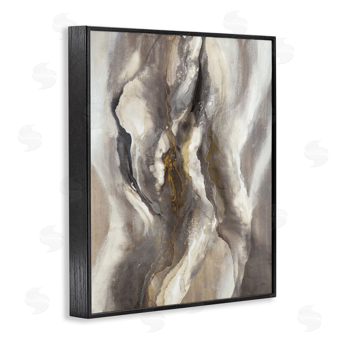 K. Nari Flowing Cloudy Grey Abstraction Dark Shadows Yellow Highlights